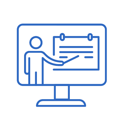 Icon Bildschirm mit Person vor Whiteboard