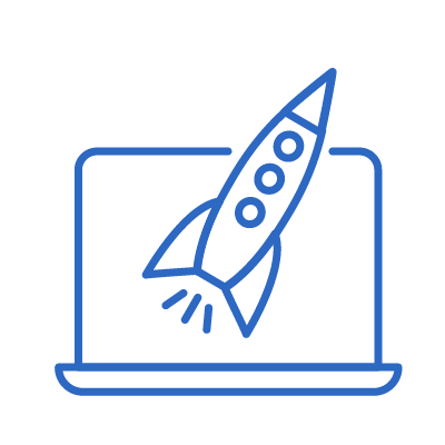 Icon Rakete in Laptop Bildschirm