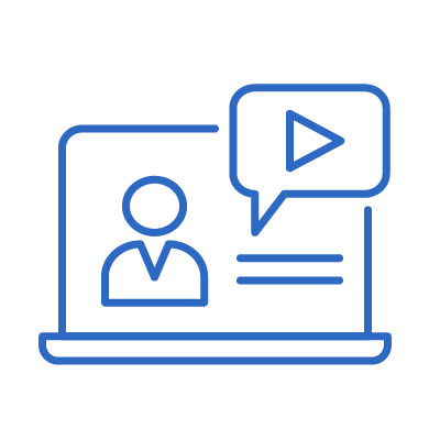 Icon Laptop mit Person und Video-Wiedergabesymbol